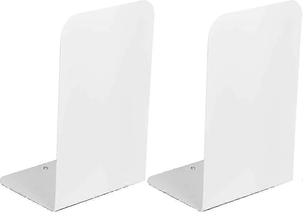 White Metal Bookends With Foam Pads - Heavy Duty Book Ends For Shelves
