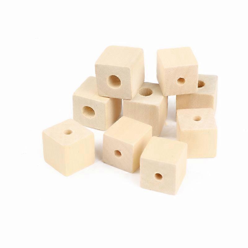 1" Wood Cubes with Holes - 100 Pack - Unfinished Solid Wood Beads for DIY Craft and Building Projects