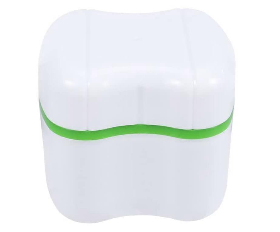 Denture Case, Denture Filter Denture Storage Container Case with Rinse Basket (1 Piece, Green)