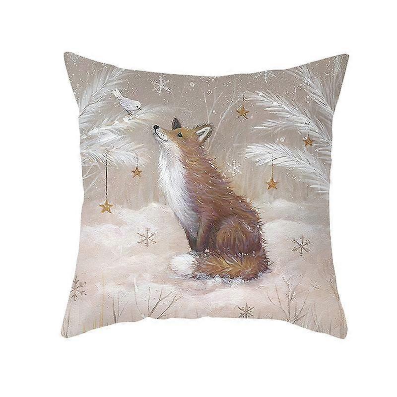God Jul Atmosfære Snømann Rev Dyr Print Mønster Putetrekk Hjem Stue Sofa Deco