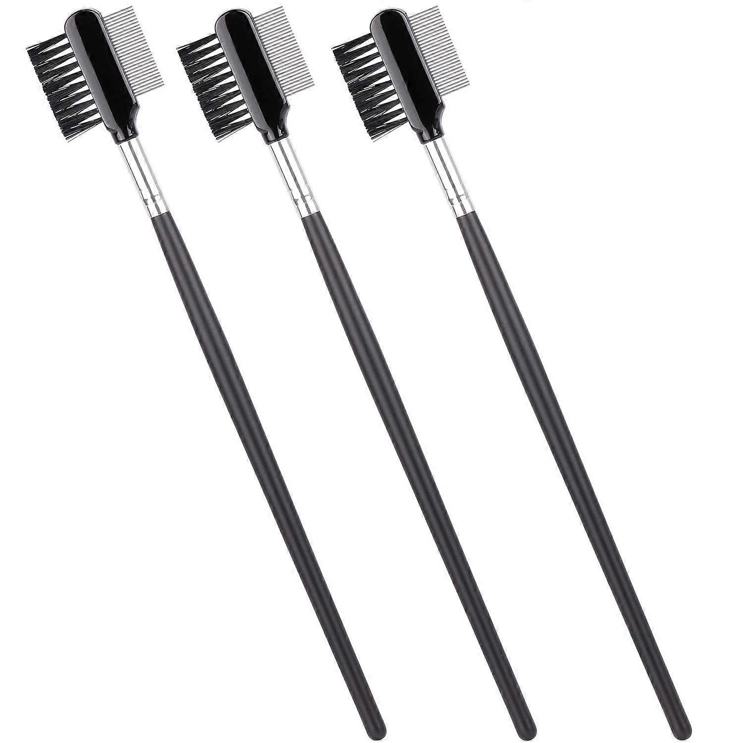 3 Pcs Makeup Eyebrow Eyelash Brush with Metal Teeth Comb Black