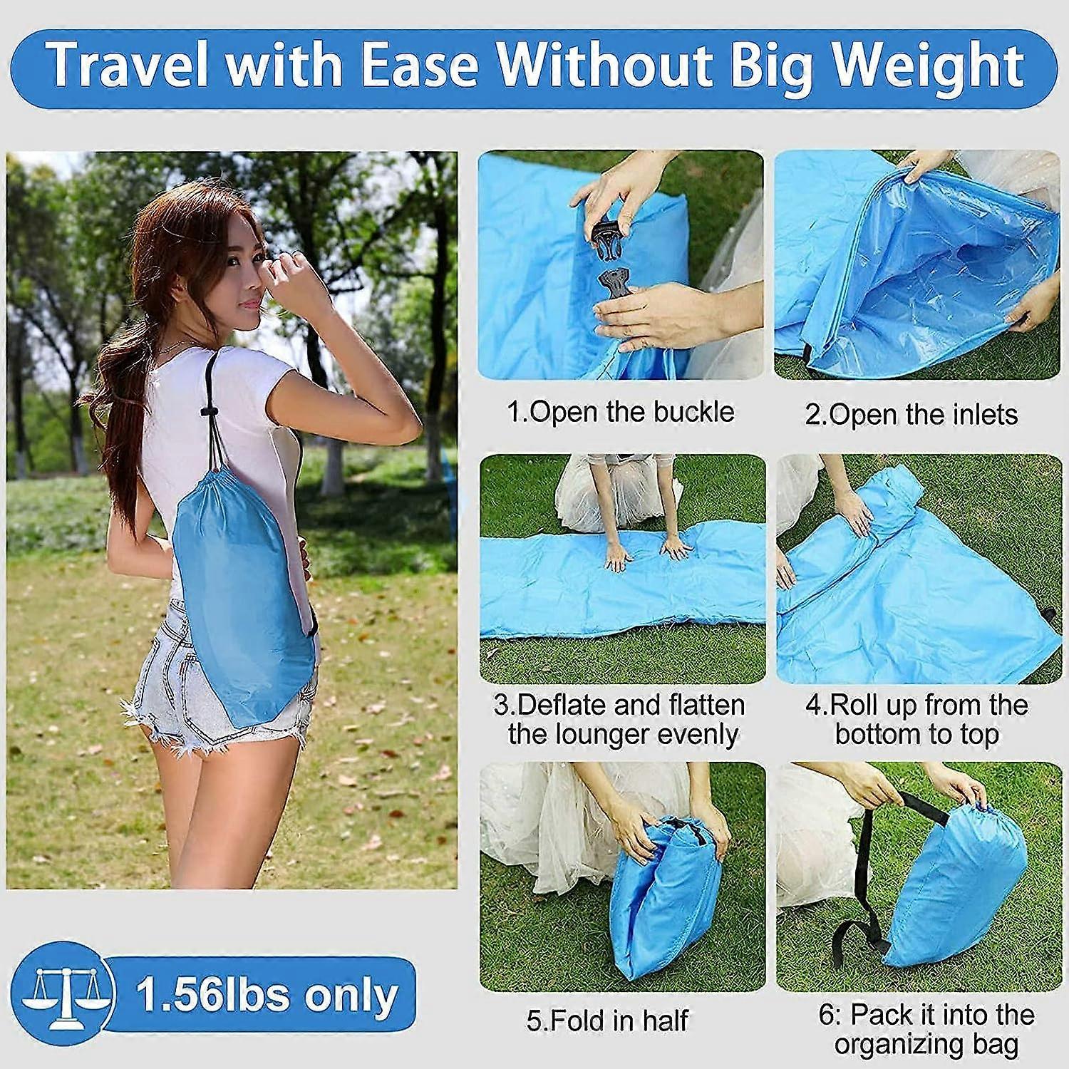 Blue inflatable sofa - waterproof - airtight, with portable inflatable sofa, suitable for travel, camping, hiking, pool and beach parties.