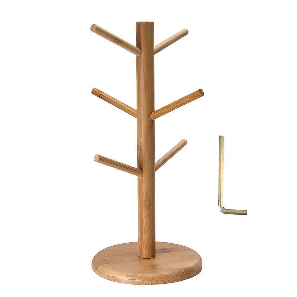 Bamboo Mug Rack Tree Storage Rack 6 Hooks Removable Tea Cup Holder Organizer