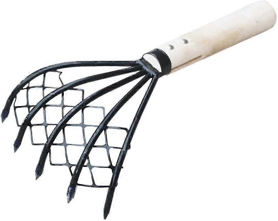 Clam Rake With Net 5 Prongs Wooden Handle Rake Shell Dig Tool Digging Seafood Accessories Weeding Agricultural Tool