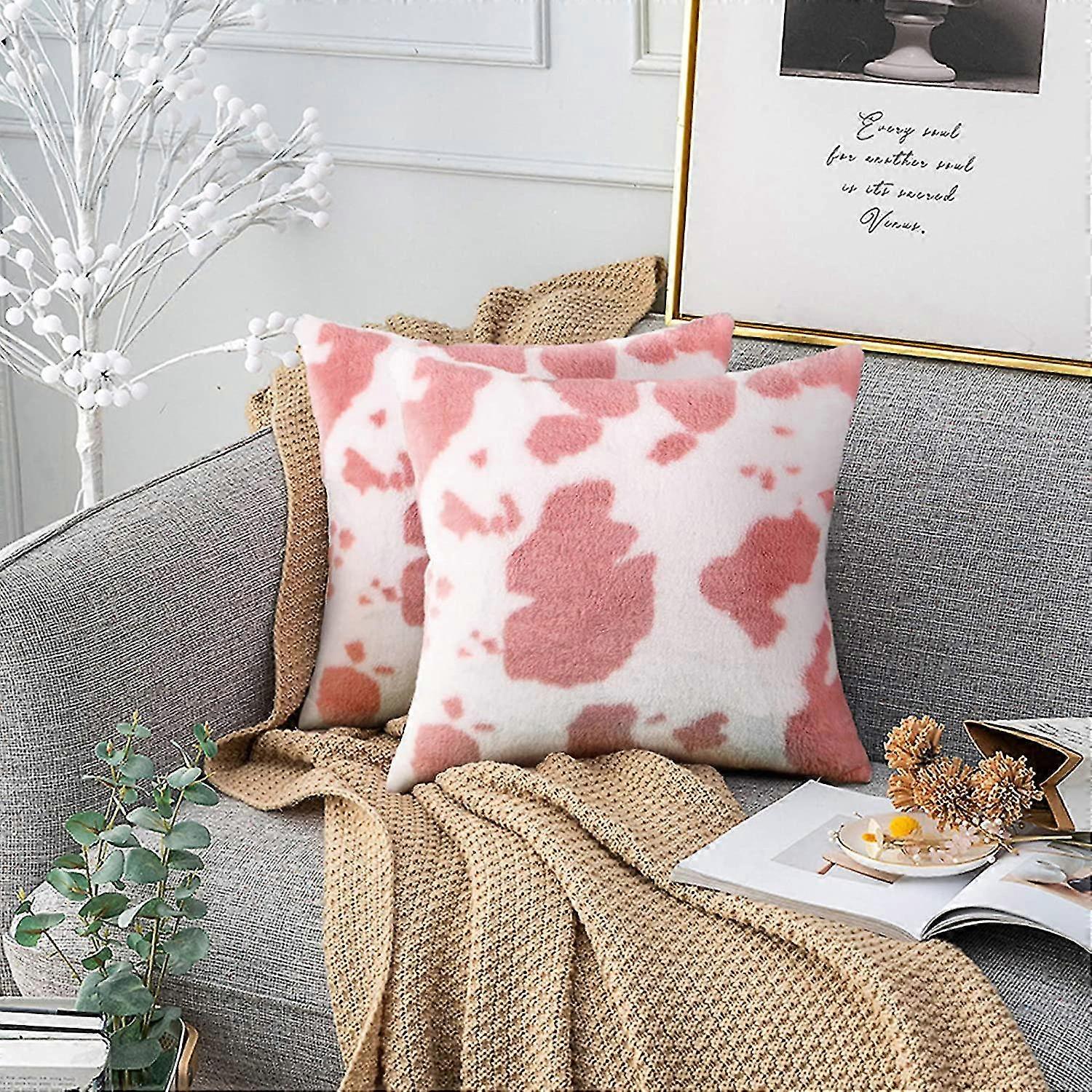 2pcs Throw Pillow Case Cushion Plush Pillow Case Cowhide Pattern Pillow Case Home Office Decor Pink