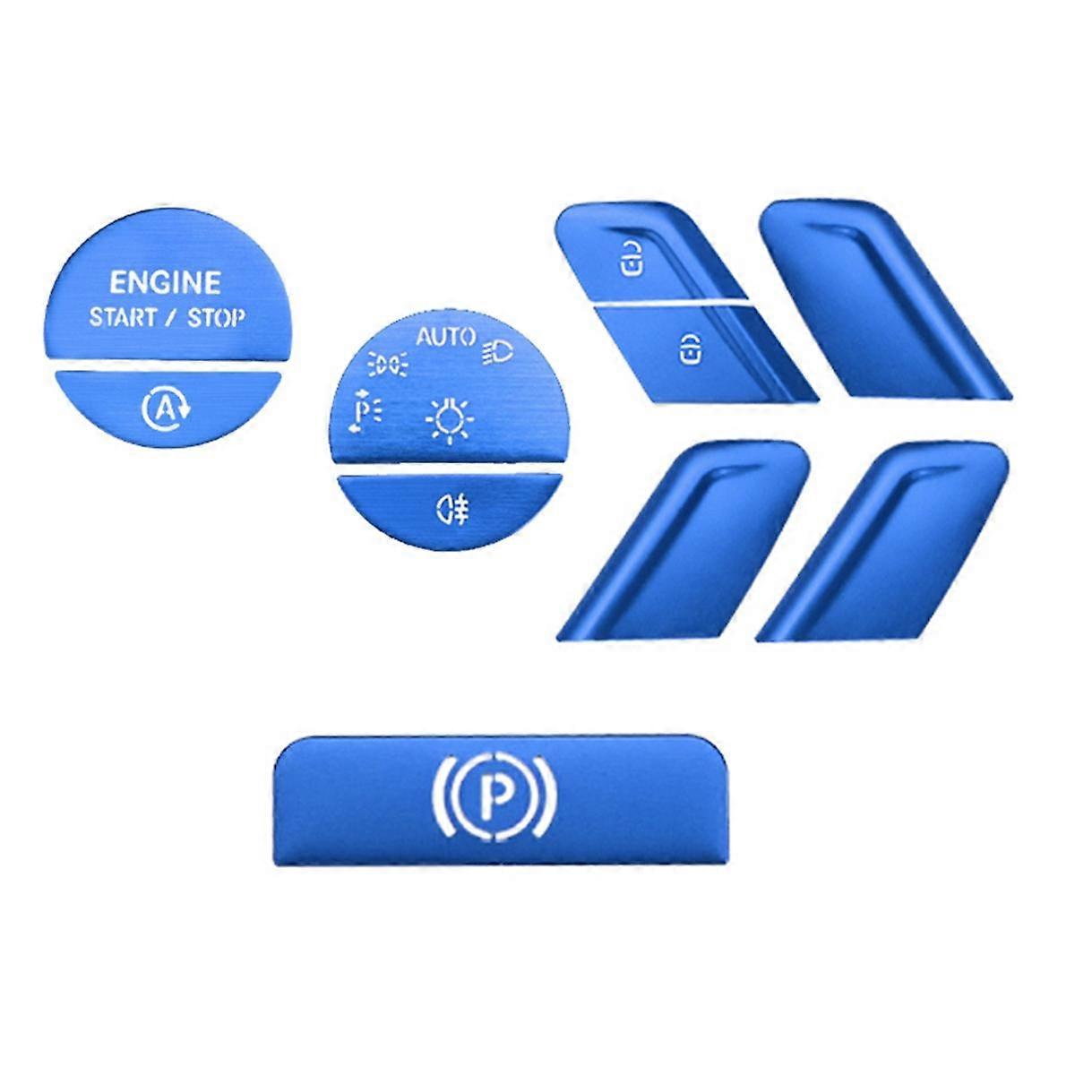 Car Interior One Key Start Headlight Handbrake Door Button Sticker Set for - C E GLC W206 W214 X254 Blue