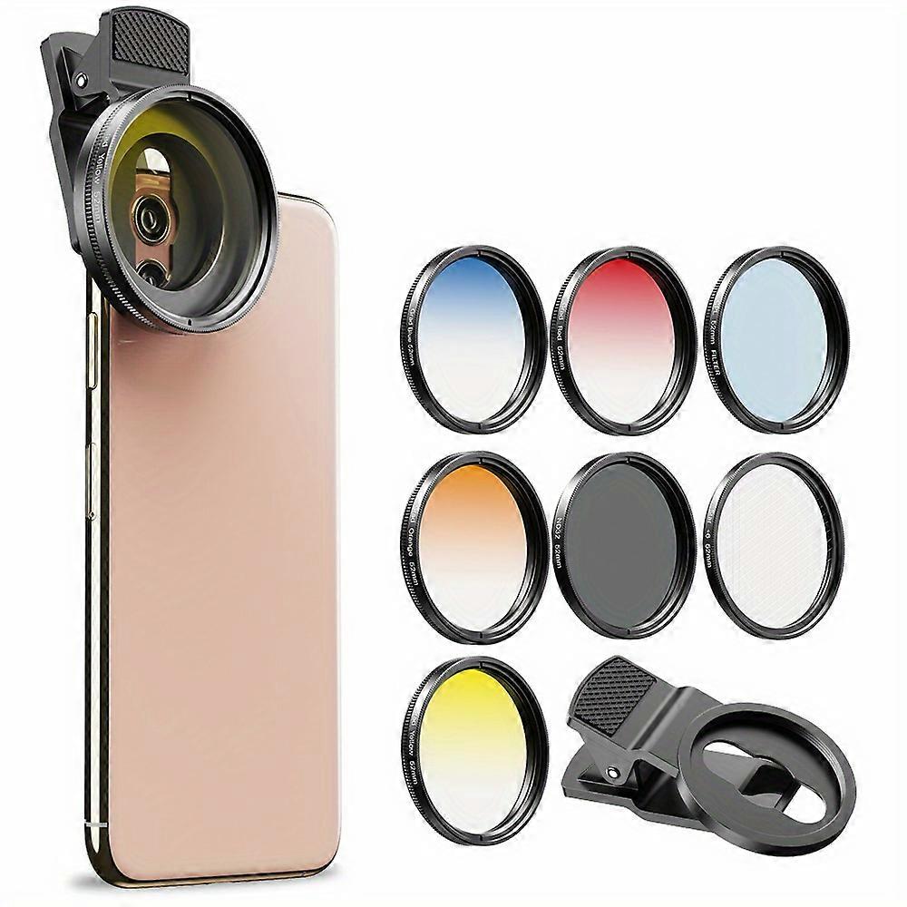 APEXEL 7-in-1 Lens Kit for Phone Camera - Includes UV, Graduated Blue/Red Filters, CPL, ND, and Star Filters - Perfect for Video, Vlogging, and Portra