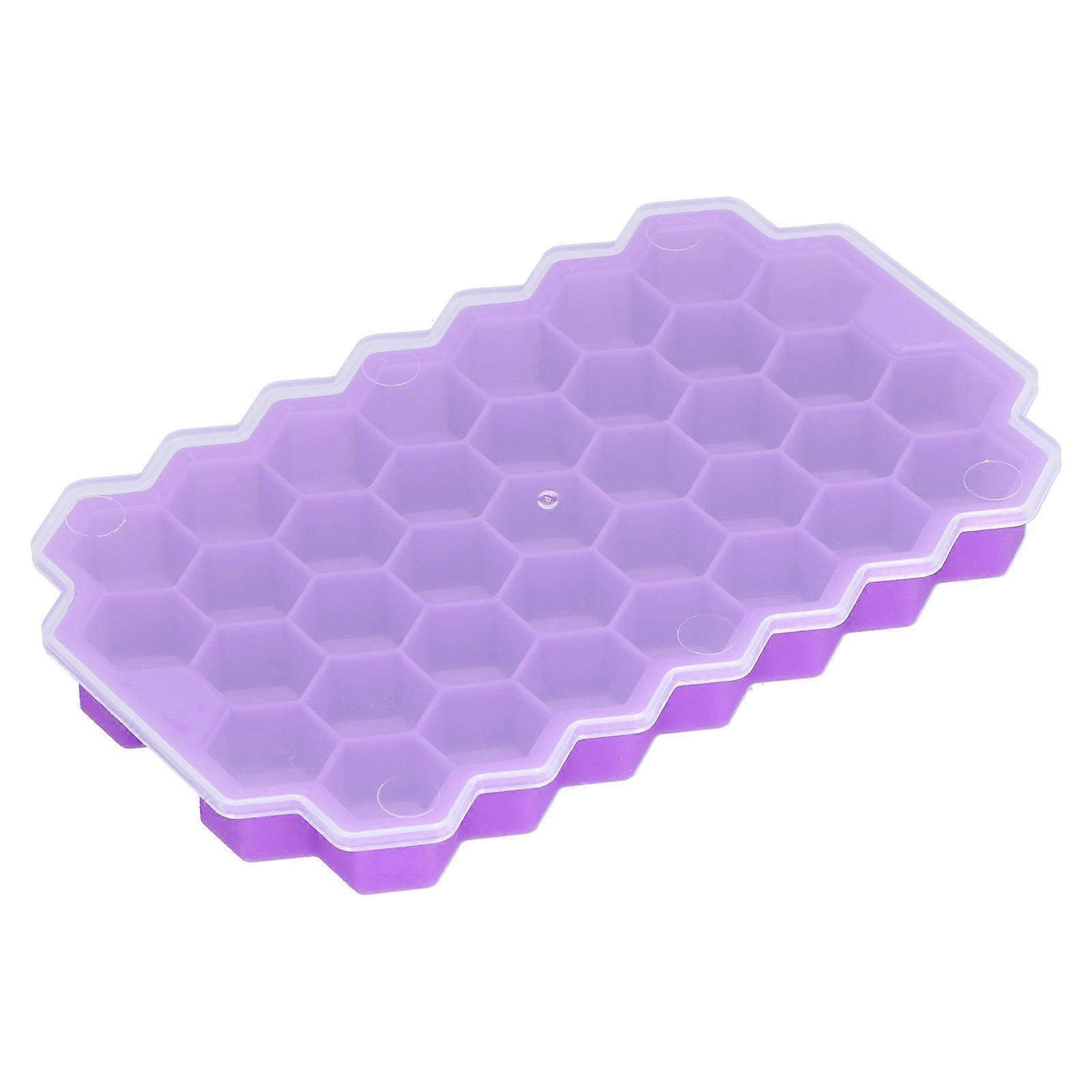 Purple Silicone Ice Cube Tray with Lid - Reusable Stackable Grids Ice Cubes Mold for Cocktail Beverages