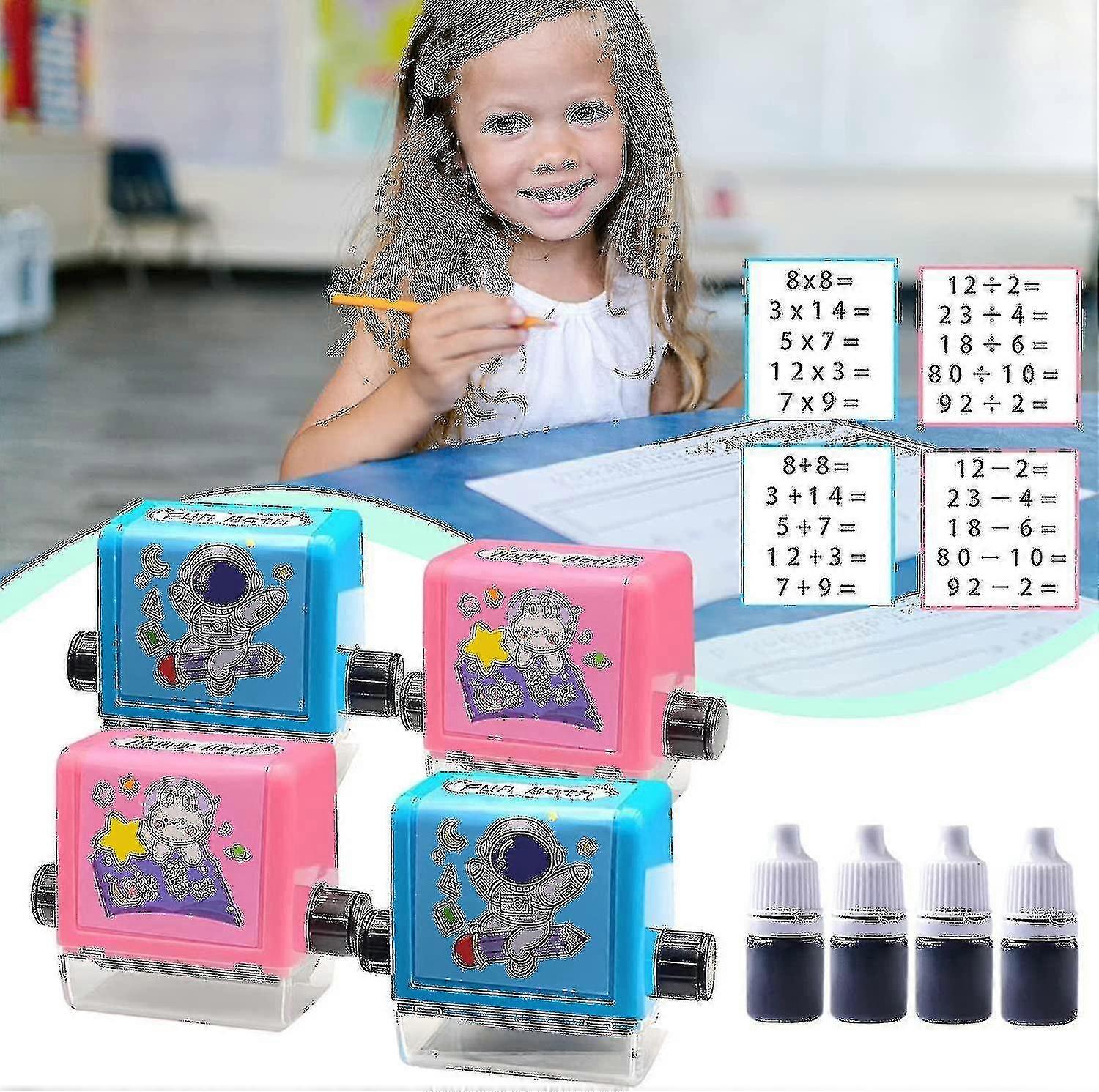 4pcs Math Roller Stamps,reusable Roller Digital Teaching Stamp For Addition, Subtraction, Multiplication, Division(,) Hk