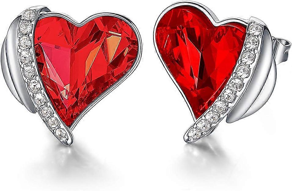 Pendientes de botón de oro rosa para mujer con corazón y cristales