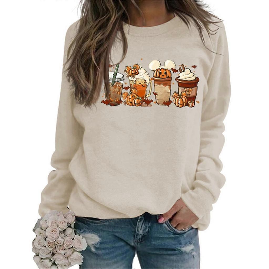  Maglione girocollo maniche lunghe tinta unita camicia a tinta unita caffè zucca simpatica stampata