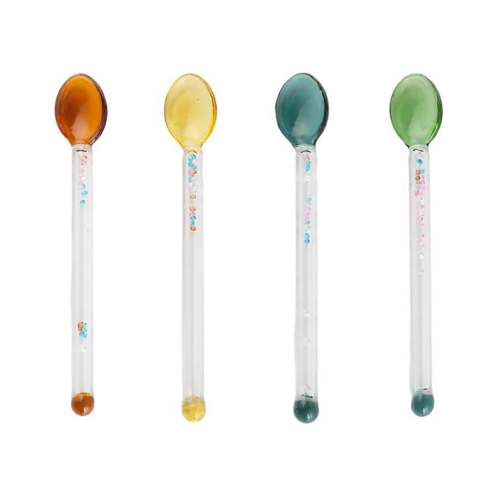 4Pcs Creative Milk Spoons High-temperature Resistant Glass Spoons (Random Color)