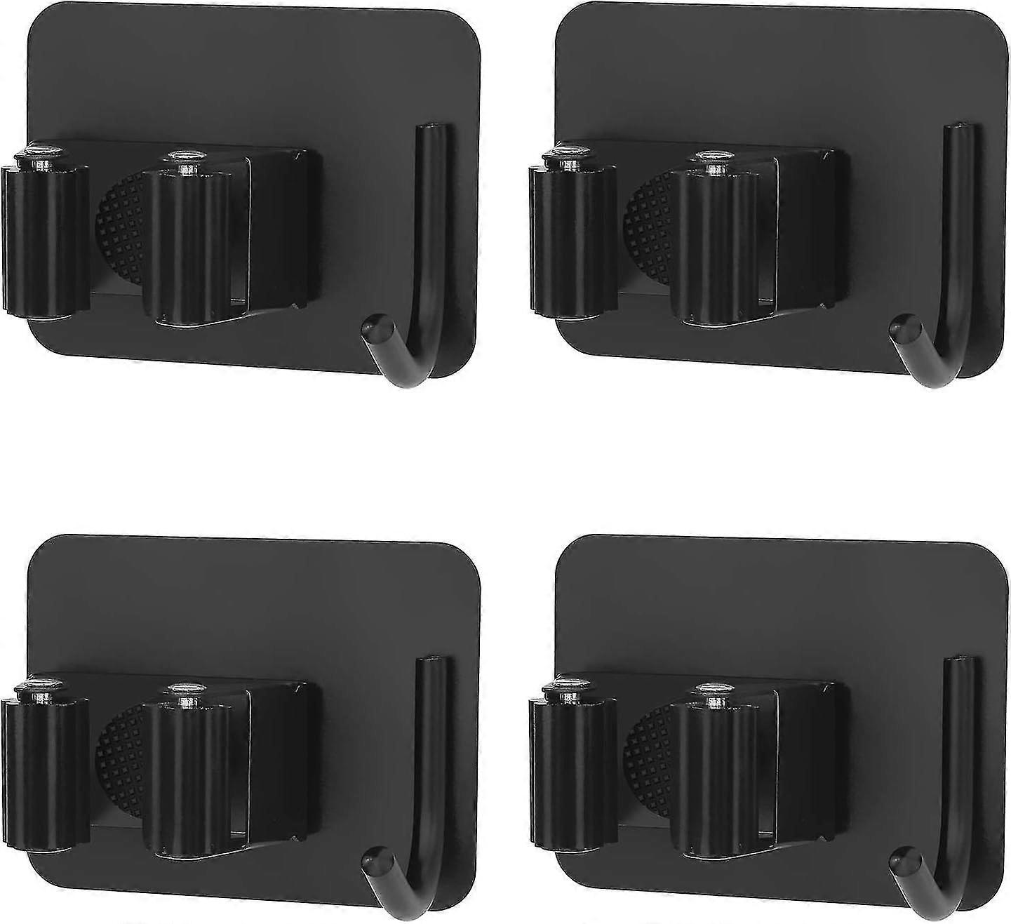 Επιτοίχιος τοποθετημένος ανοξείδωτος συγκολλητικός κάτοχος σφουγγαριών σφουγγαριστών κατόχων σκούπων με τους γάντζους για το γκαράζ μπαλκονιών κήπων κουζινών μαύρο 4pcs