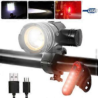 Vanntett T6 LED Sykkellampe 1000lm USB Oppladbar Sykkel Frontlys 3 Lysmoduser MTB Sykling Lommelykt Med Baklys