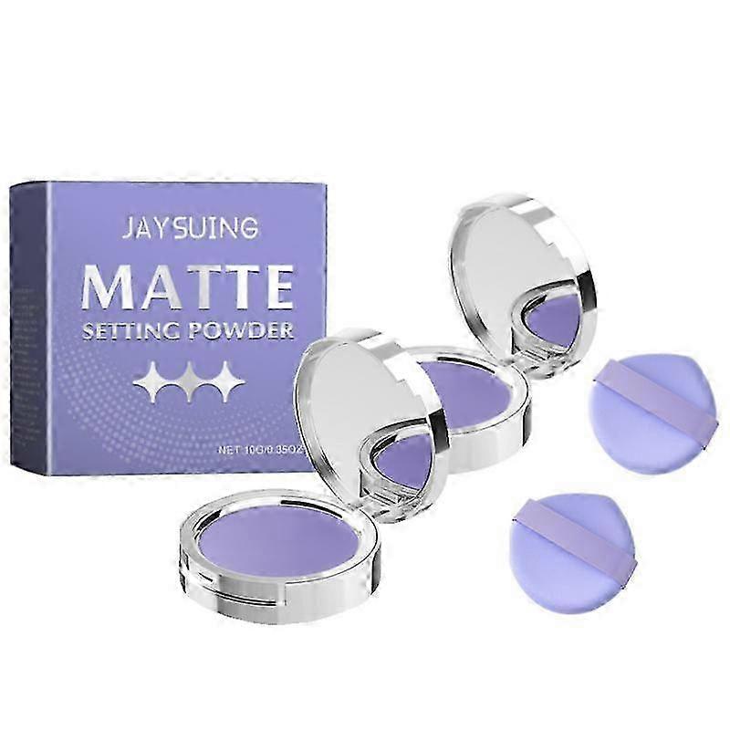 2pcs Purple Matte Setting Powder With Lavender Complex Oil Control Anti-Sweat Pressed Powder for Smooth Even Complexion Blurring