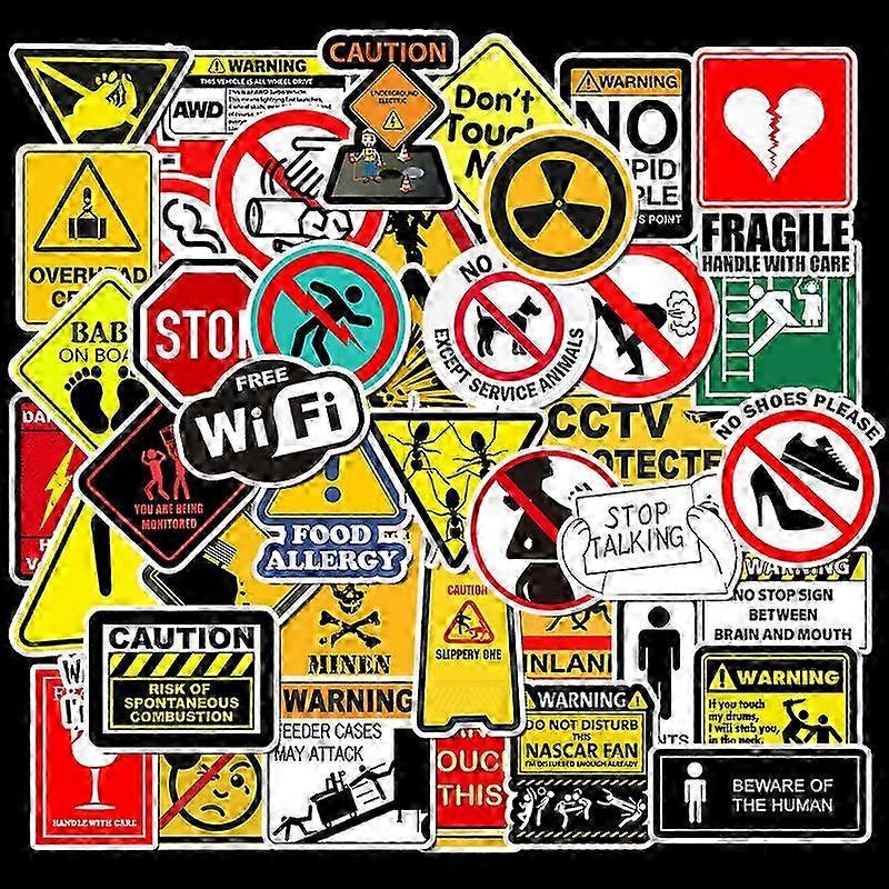 Warning Signs Multicolor Stickers - 50 pcs