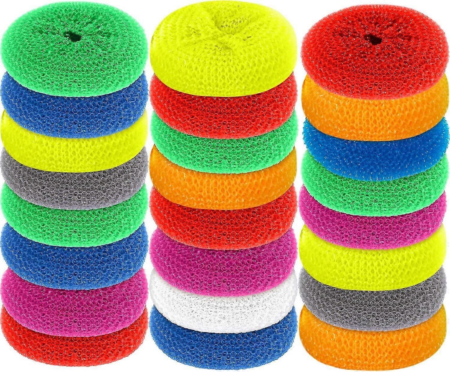Scouring Pads Round Dish Pads Plastic Non-scratch Dish Scrubbers Assorted Color Dish Mesh Scrubbers For Kitchen (30)