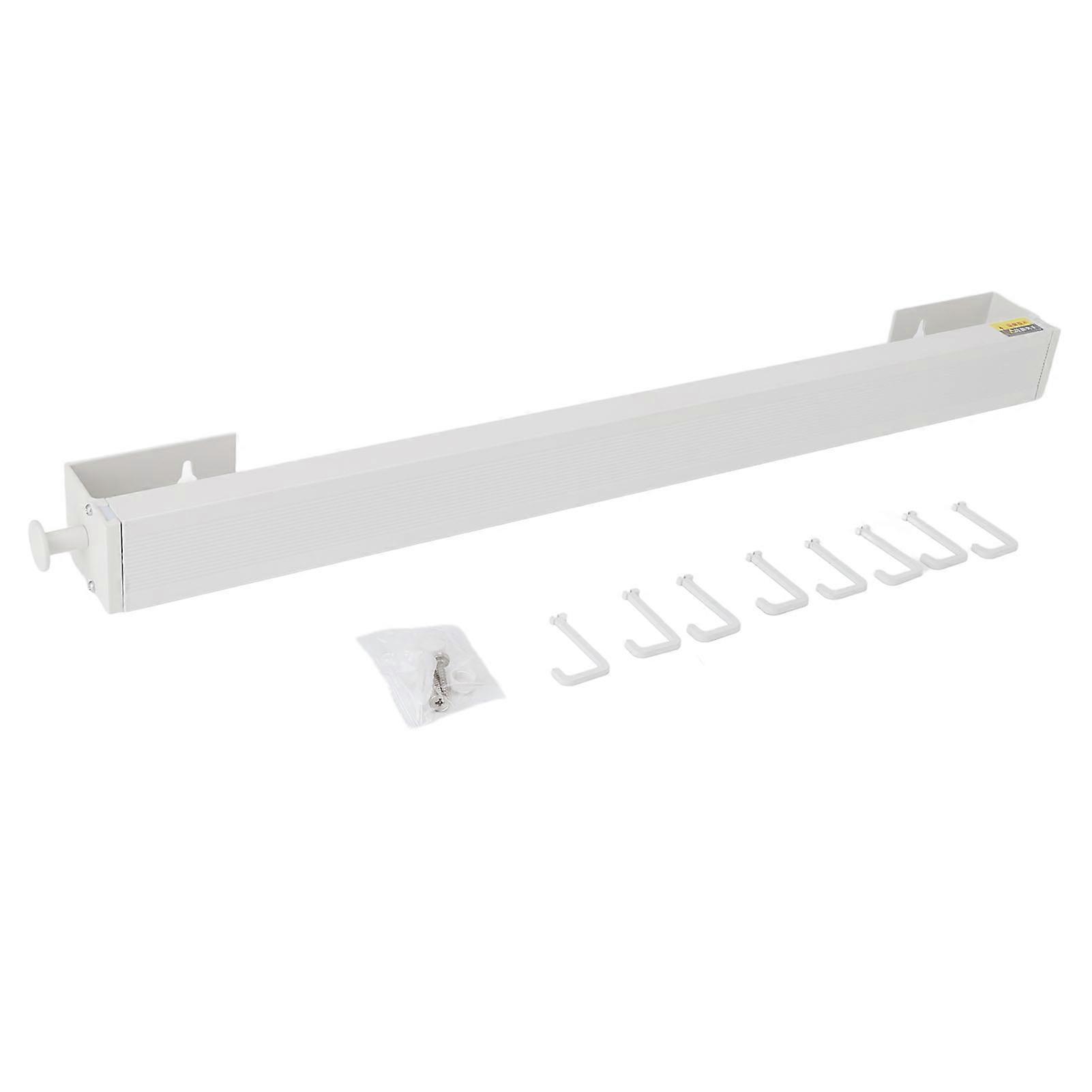 Laundry Retractable Drying Rack with 8 Hooks Multifunction Wall Mounted 60cm Telescopic Drying Rack for Balcony Indoor Window White