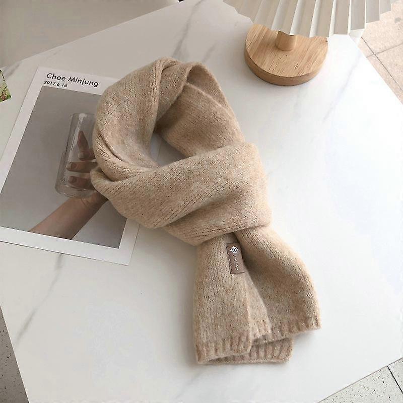 Knitted Women Scarf Solid Color Wool Autumn Winter Warm Scarves Simple Design Thickened Soft Cashmere Shawl