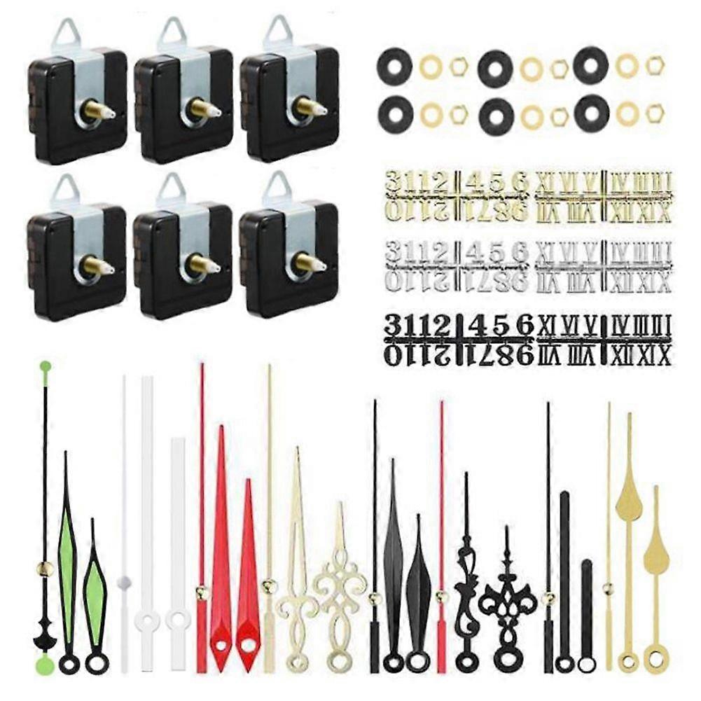 6Pcs 16mm Quartz DIY Wall Clock Movement Mechanism Kit with 8 Different Pairs Hand Diy 6 Clock Nume