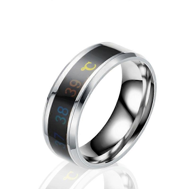 Smart Temperature Ring Stainless Steel Personalized Temperature Display Couple Ring, Size: 7