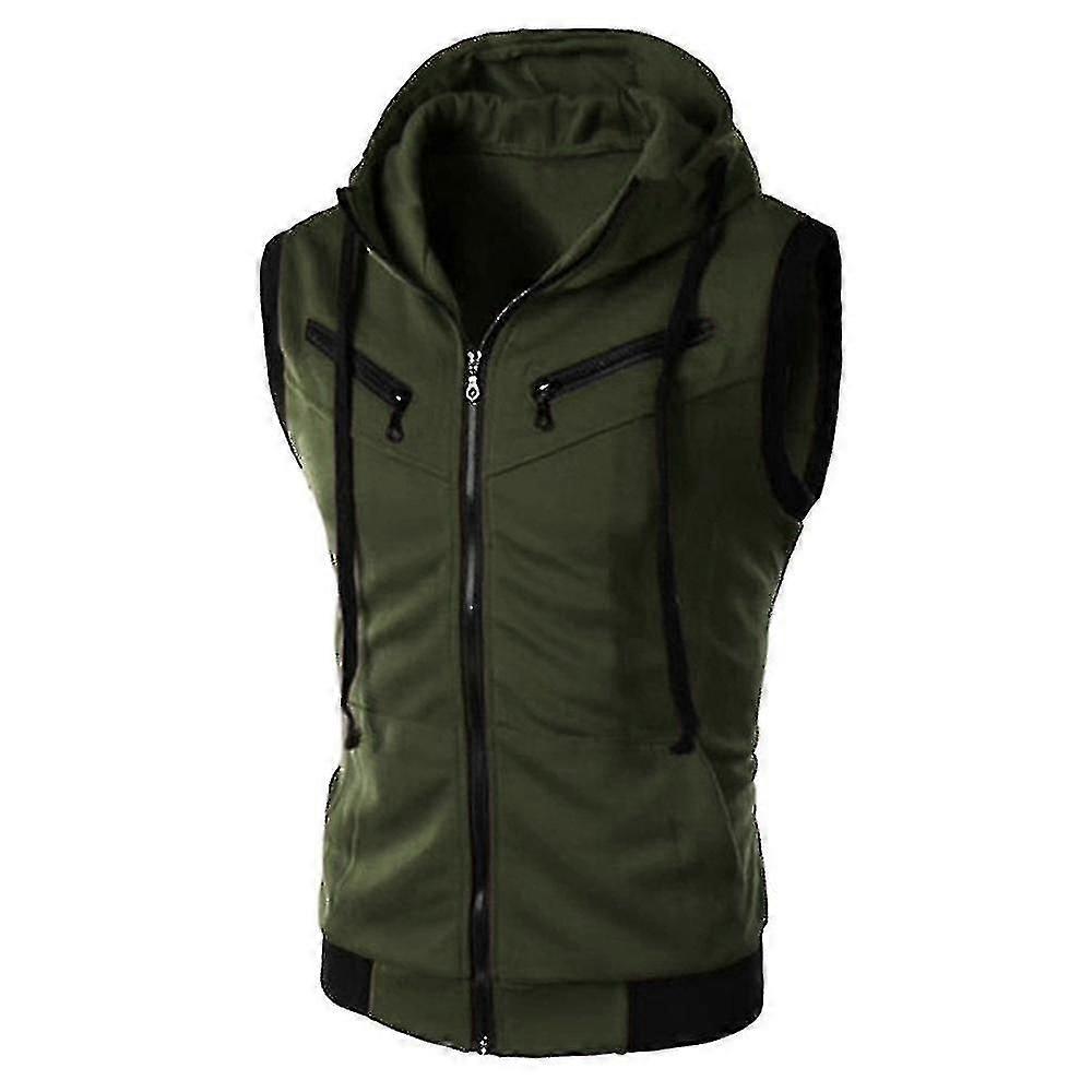 Άνδρες φερμουάρ μέχρι αμάνικο Gilet Hoodie κουκούλα γιλέκο κορυφή