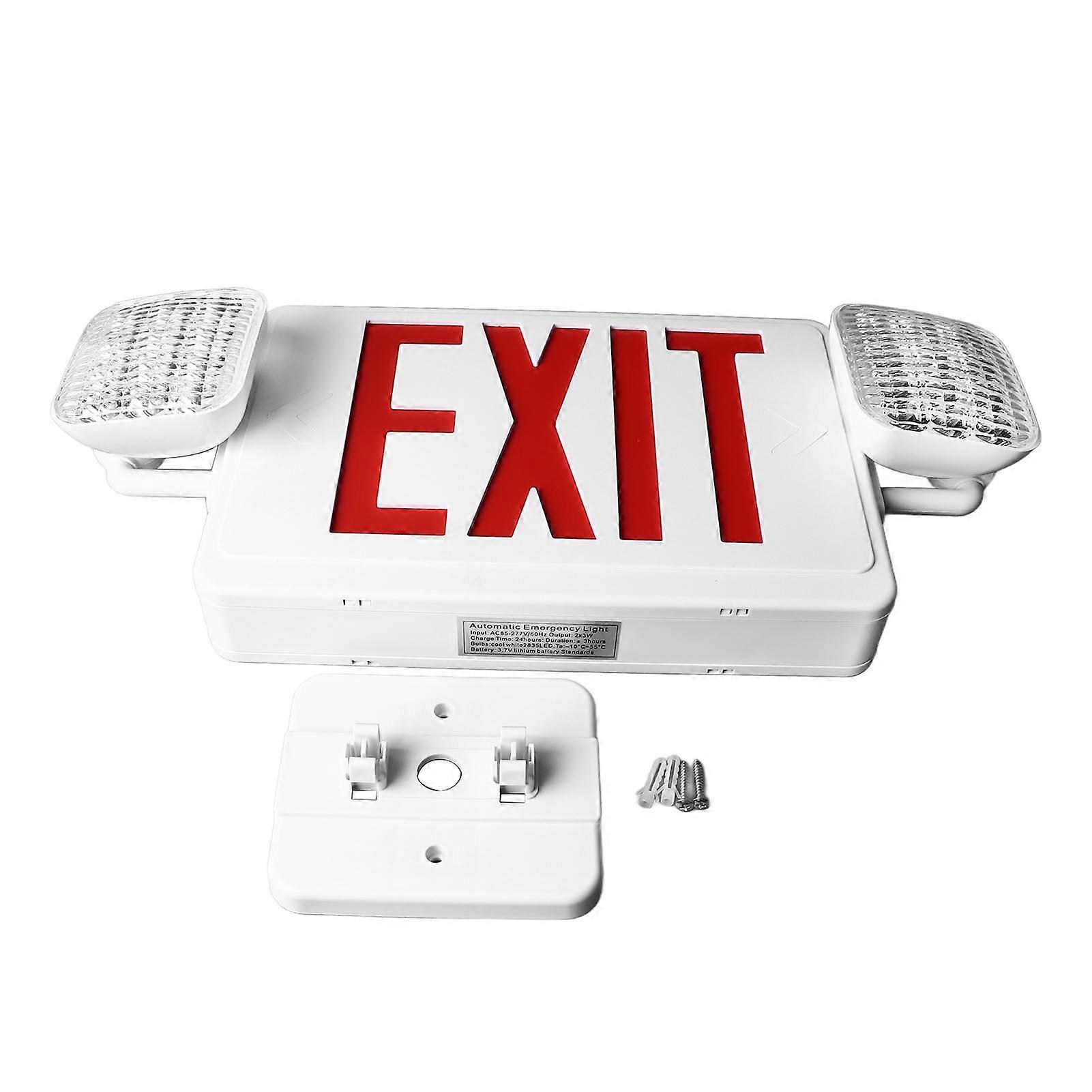 Ouitble Red LED Exit Sign PC and ABS Red Exit Sign with 2 Emergency Lights for School Church Hospital AC85 to 265V