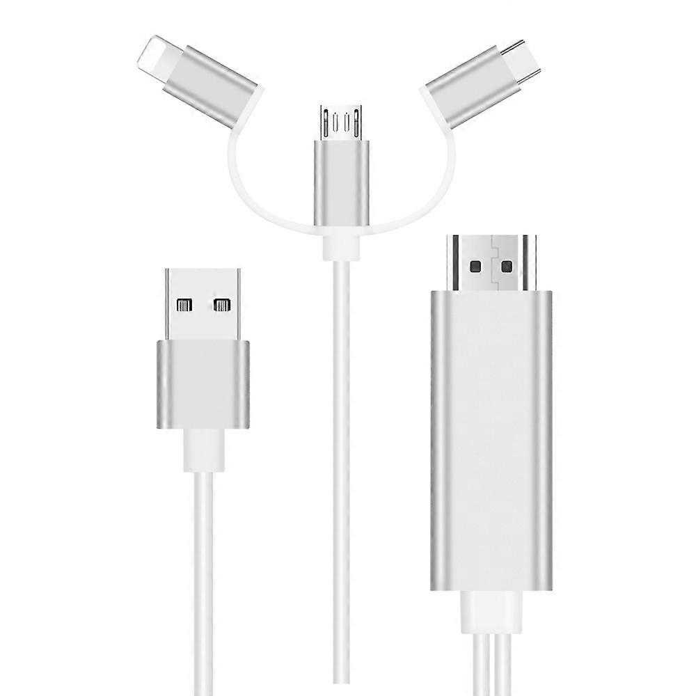 3-in-1 Lightning/Type-C/Micro USB to HDMI HD Adapter Cable for iOS and Android Devices Mirroring