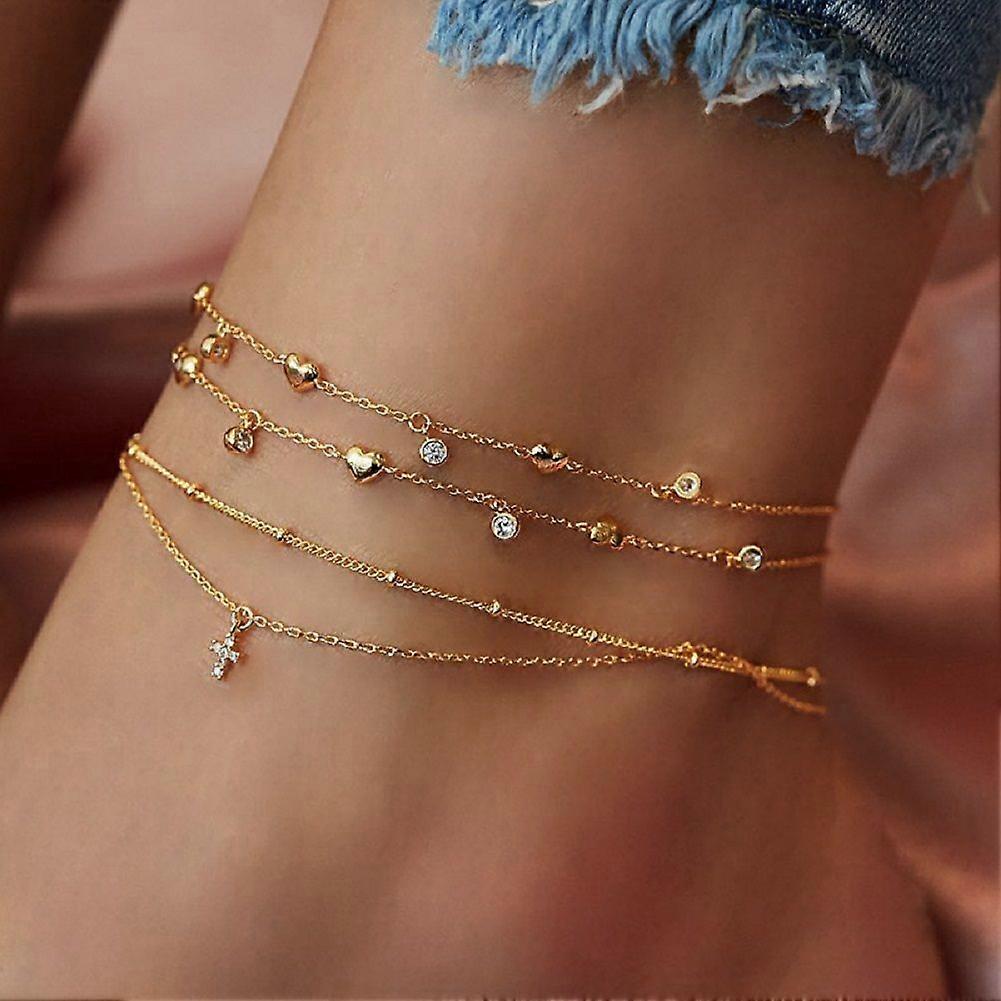 WomensAnkleBraceletSilverGoldAdjustableAnkletFootChainBeachBeads