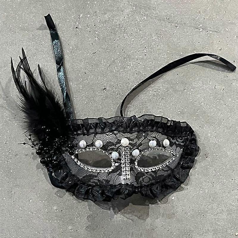 Lace Masquerade Masks Halloween Aldult Prom Princess Party White Feather