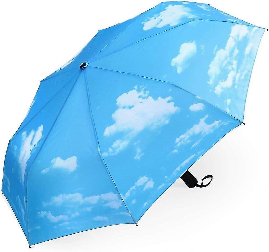 Windproof Travel Umbrellas - Lightweight Automatic Compact Folding Umbrella Blue Sky Design