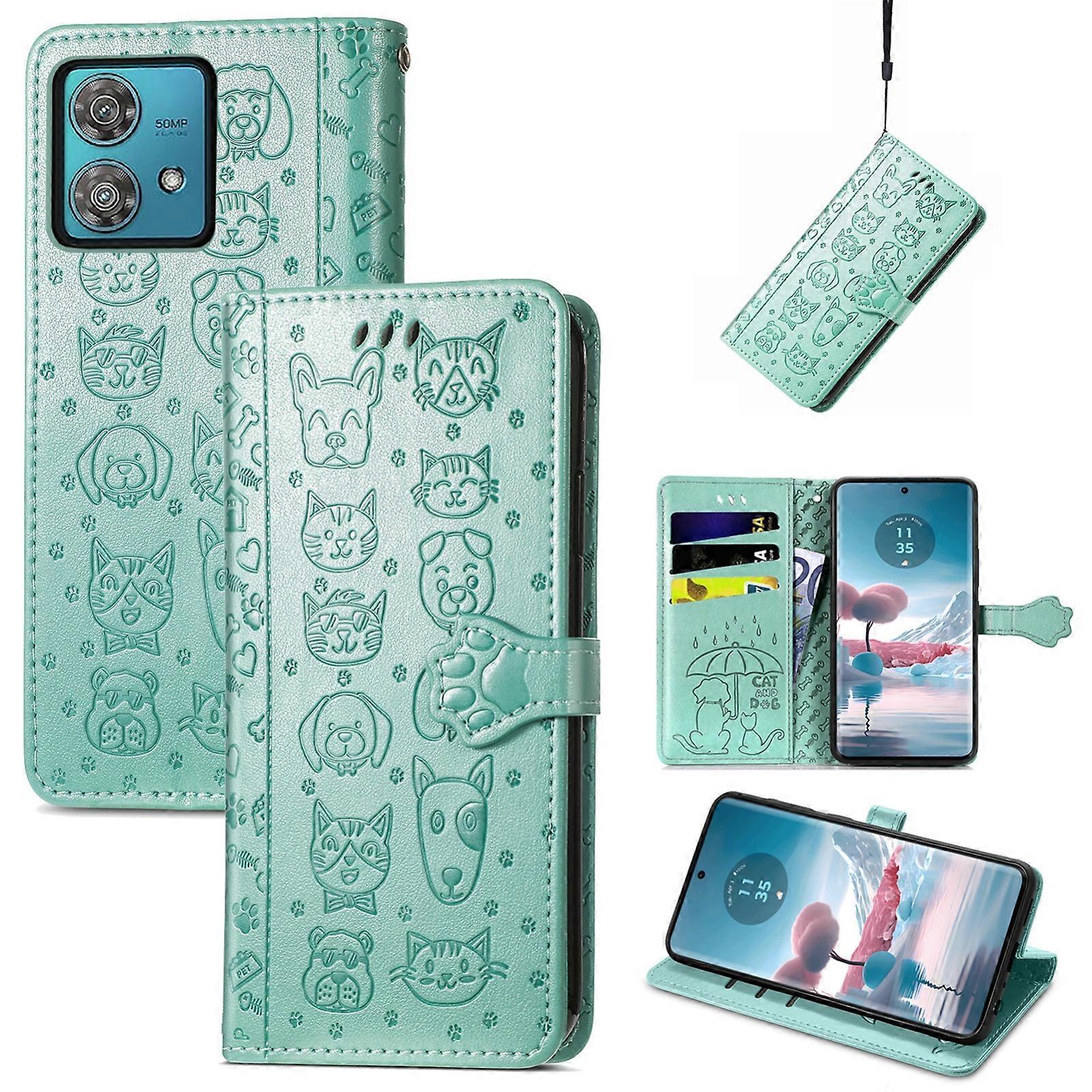 Cat and Dog Embossed Leather Phone Case