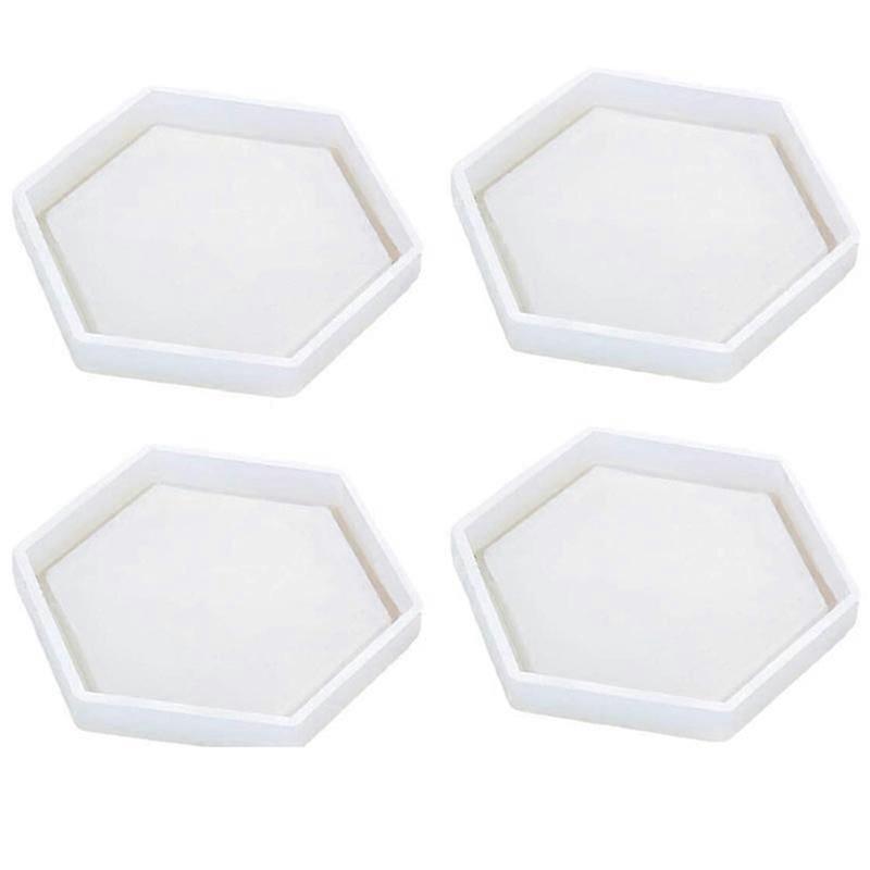 4 Pack Hexagon Silicone Coaster Molds Silicone Resin Mold, Clear Epoxy Molds For Casting With Resin, Concrete, Cement And Polymer Clay DS