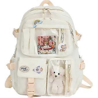 Ästhetische Schultaschen mit Kawaii Pin und niedlichen Accessoires Kawaii Rucksack für Teen Girls (weiß)