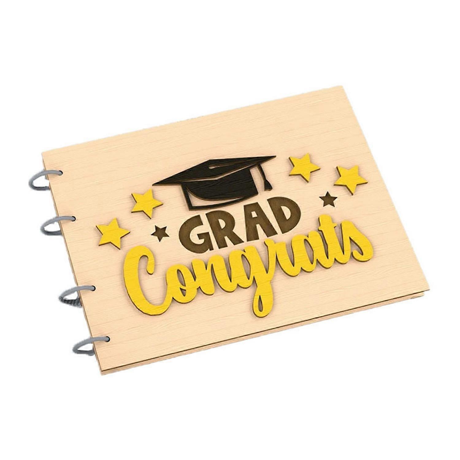 2025 Graduation Guest Book Wooden Cover Memory Scrapbook Graduation Keepsake Memory Book for DIY
