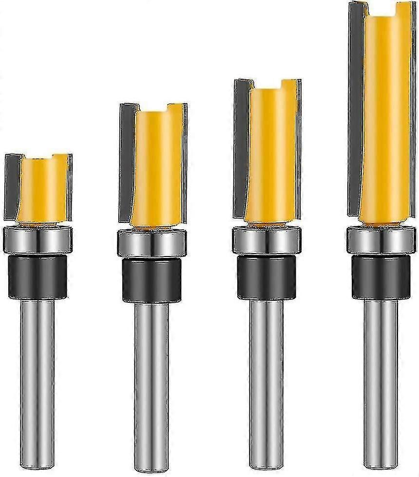 Sl 4pcs Flush Cutter Set With 12.7mm Shank, 1/4 Inch Router Bit Wood Router Bit Grooving Cutter Professional Cutter Woodworking Cutter Copy Cutter Woo