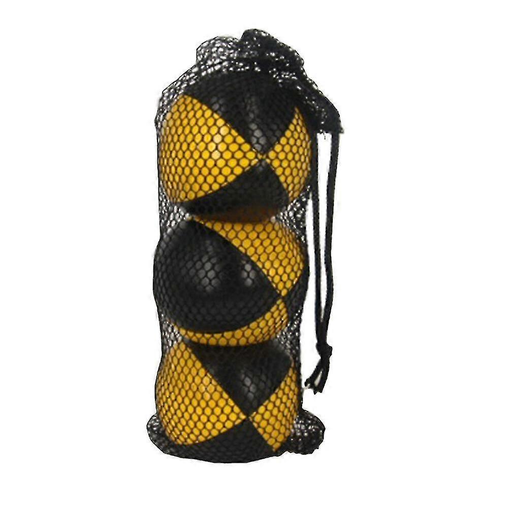3pcs Pu Juggling Balls Fine Stitching Balls Interactive Balls Fun Party Favors For Children With Mesh Bag (yellow Black)