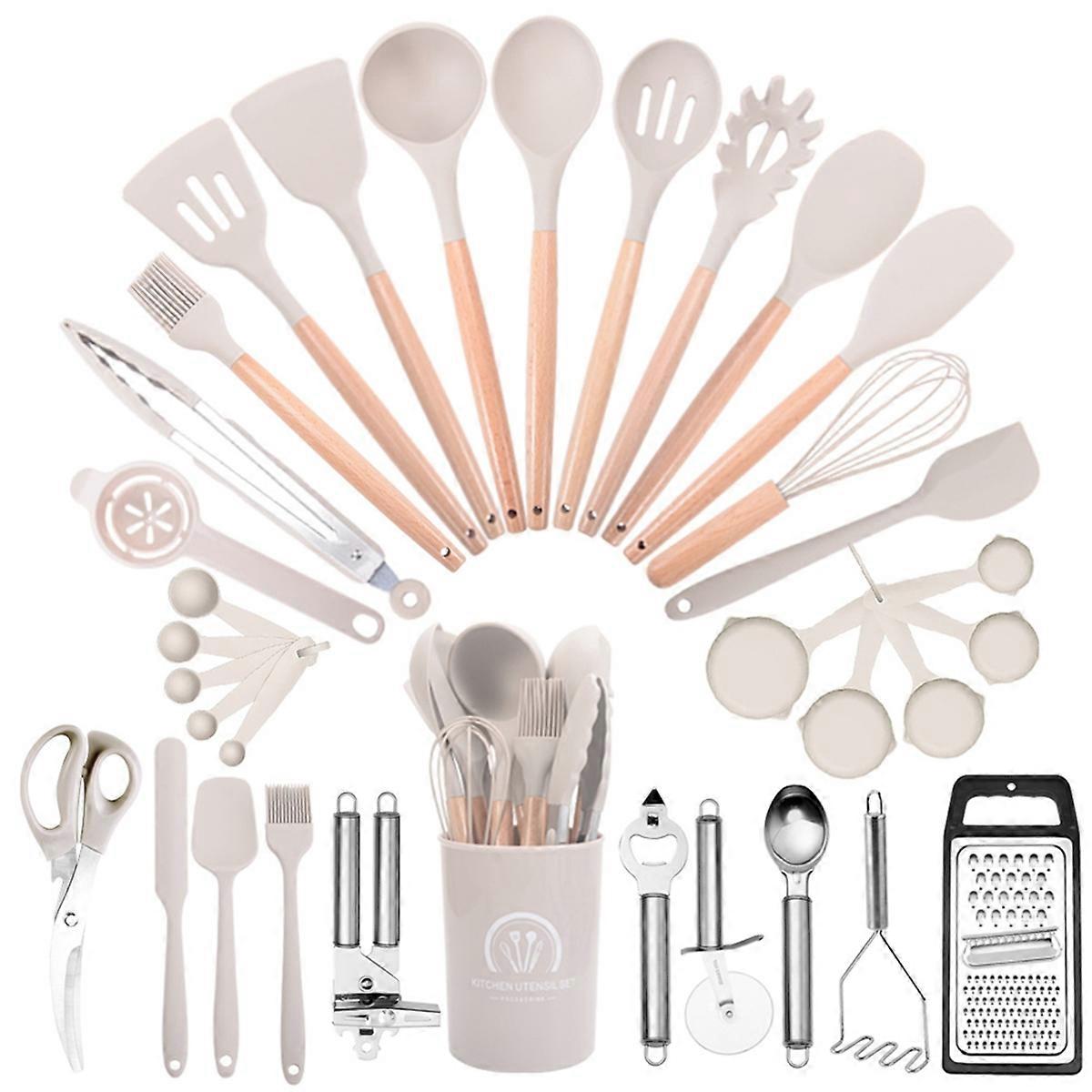Chef Silicone Kitchen Utensil Set, With Grater Khaki