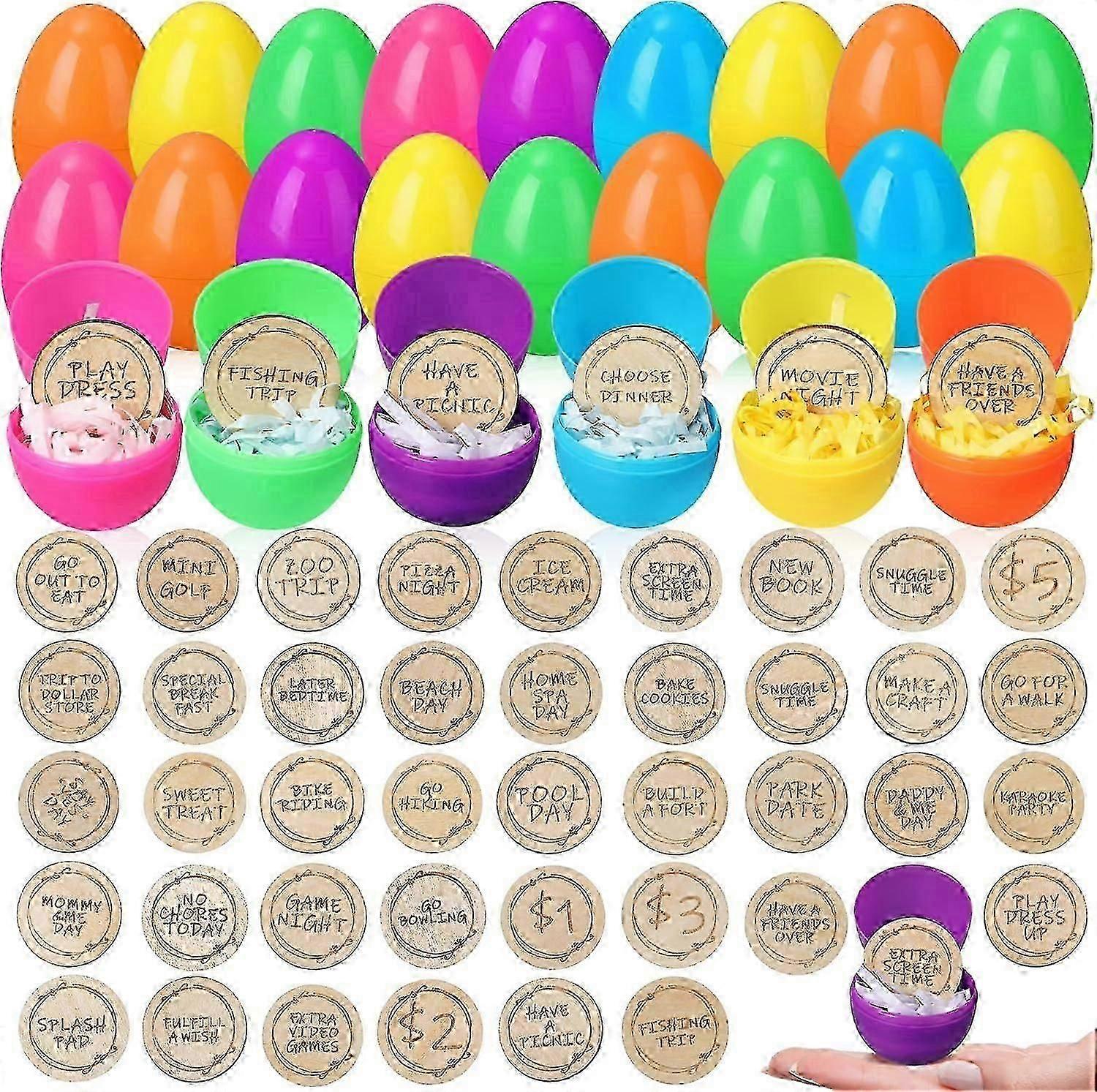42 Set Easter Basket Egg Tokens with Unfilled Easter Eggs for Egg Hunt, Easter
