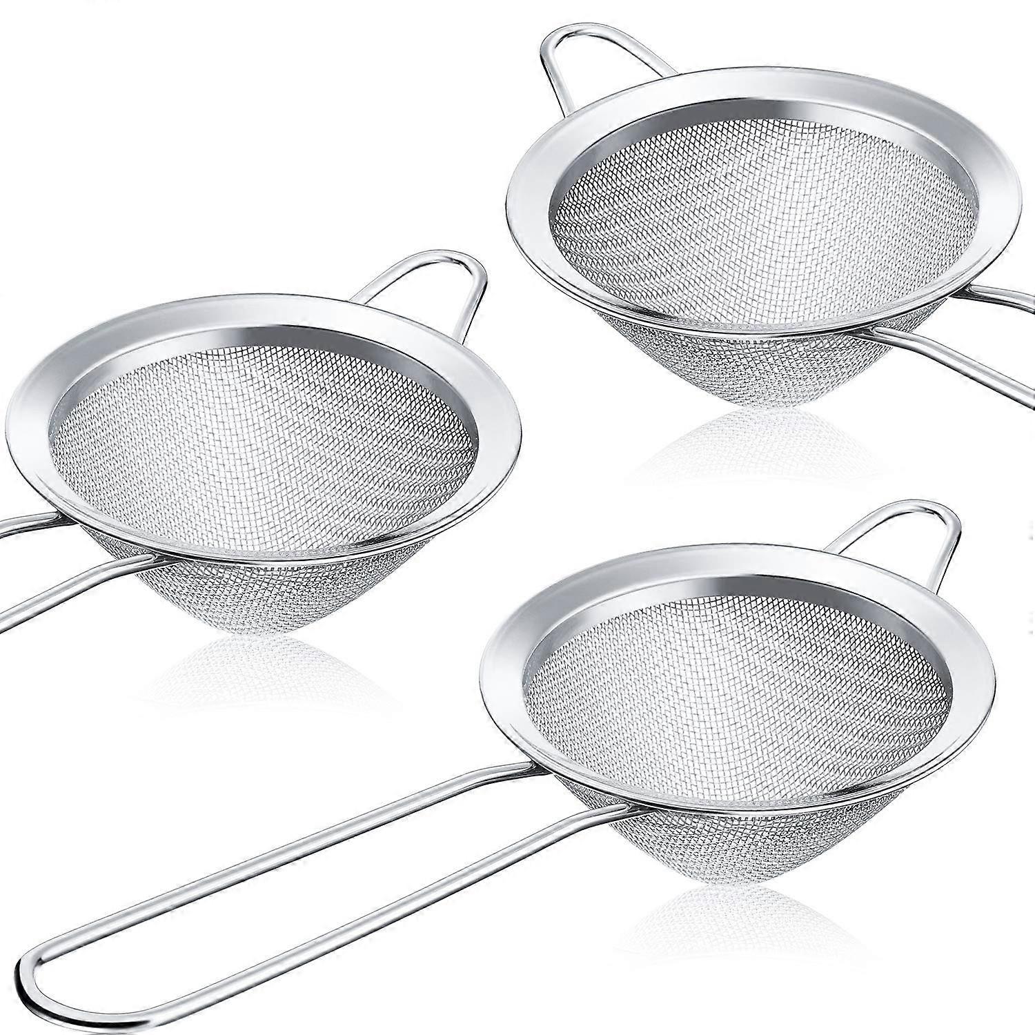 3 Pieces Stainless Steel Fine Mesh Tea Strainers Bar Colander Tool