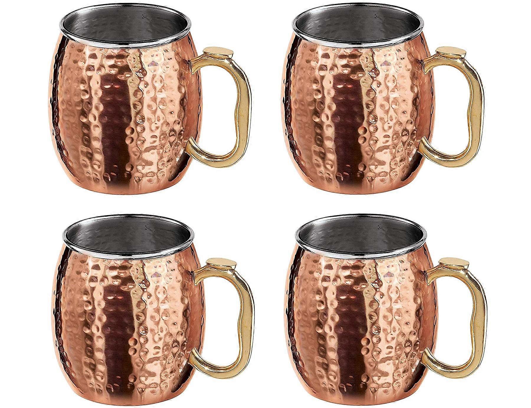 4 Mugs Moscow Mule Hammered Copper Plated S/S with EZ-Grip Handle 18 Oz Each