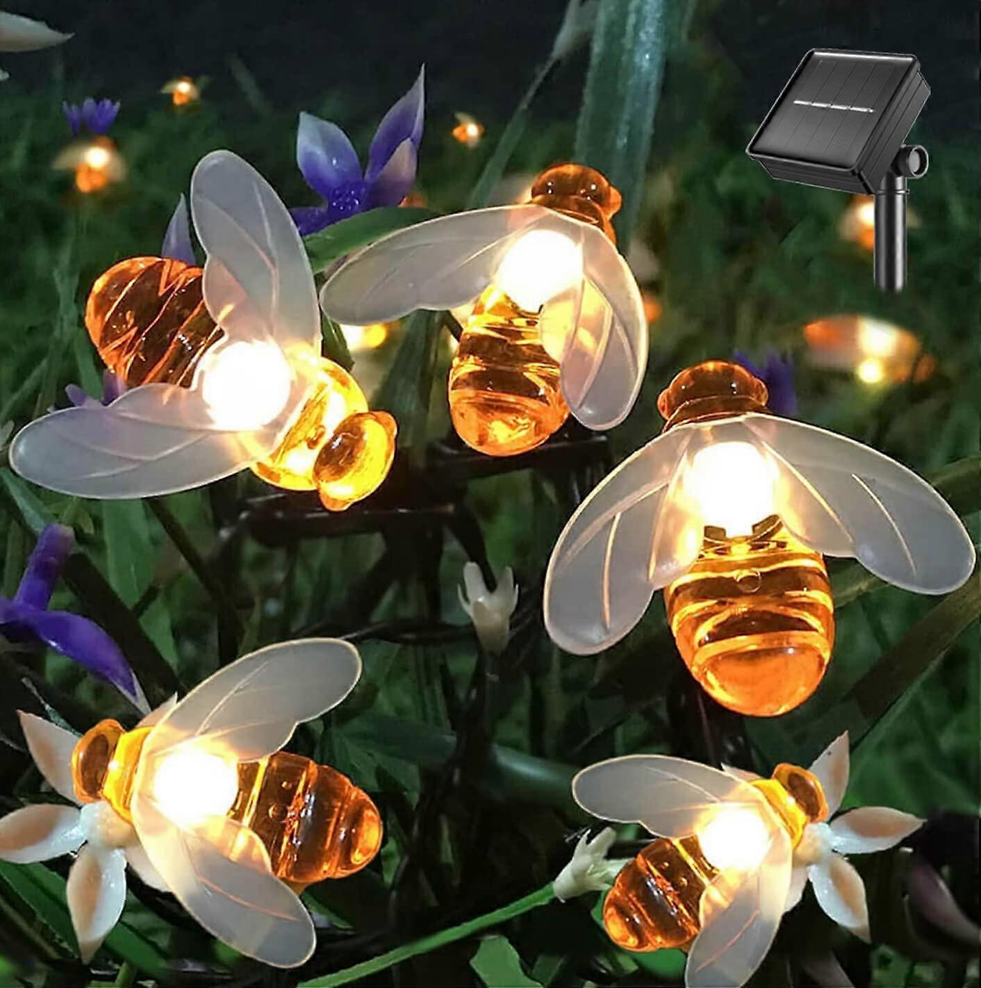 Solar Powered Light String 20 LED Waterproof Simulation Bee Decor for Garden Christmas Warm White