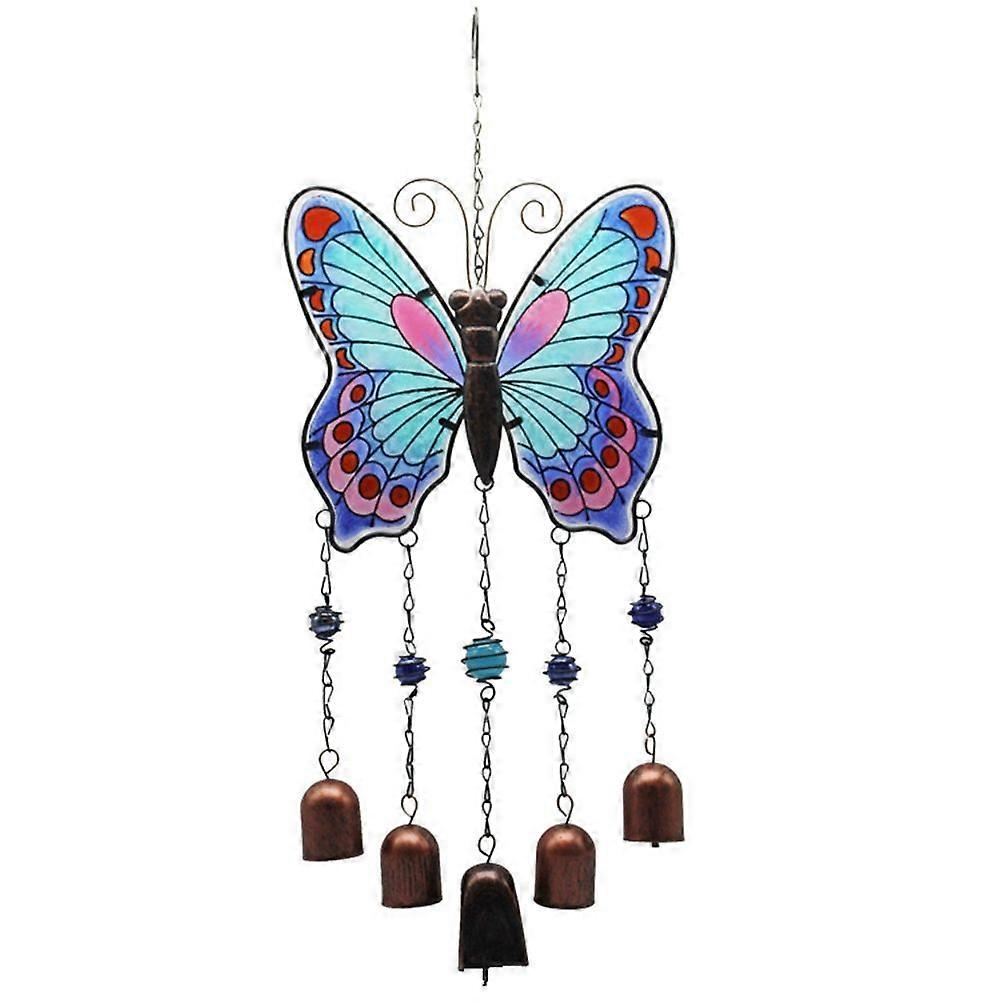 Big Butterfly Iron Glass Painted Wind Chimes Metal Tube Bell Crafts Ornaments Blue