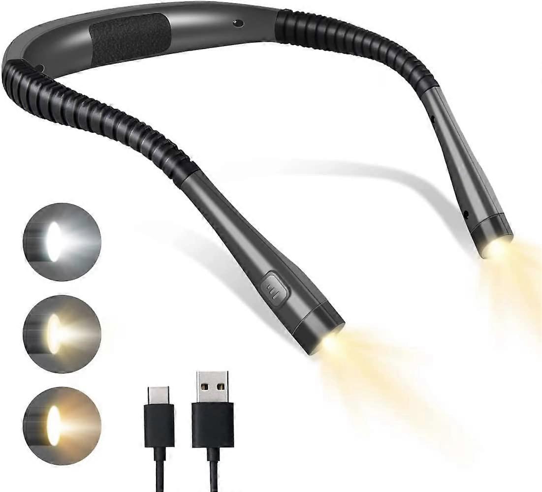 LED Neck Reading Lamp with USB Charging, Flexible Bendable Arms, 3 Color Modes, 3 Brightness Levels, Gray Color