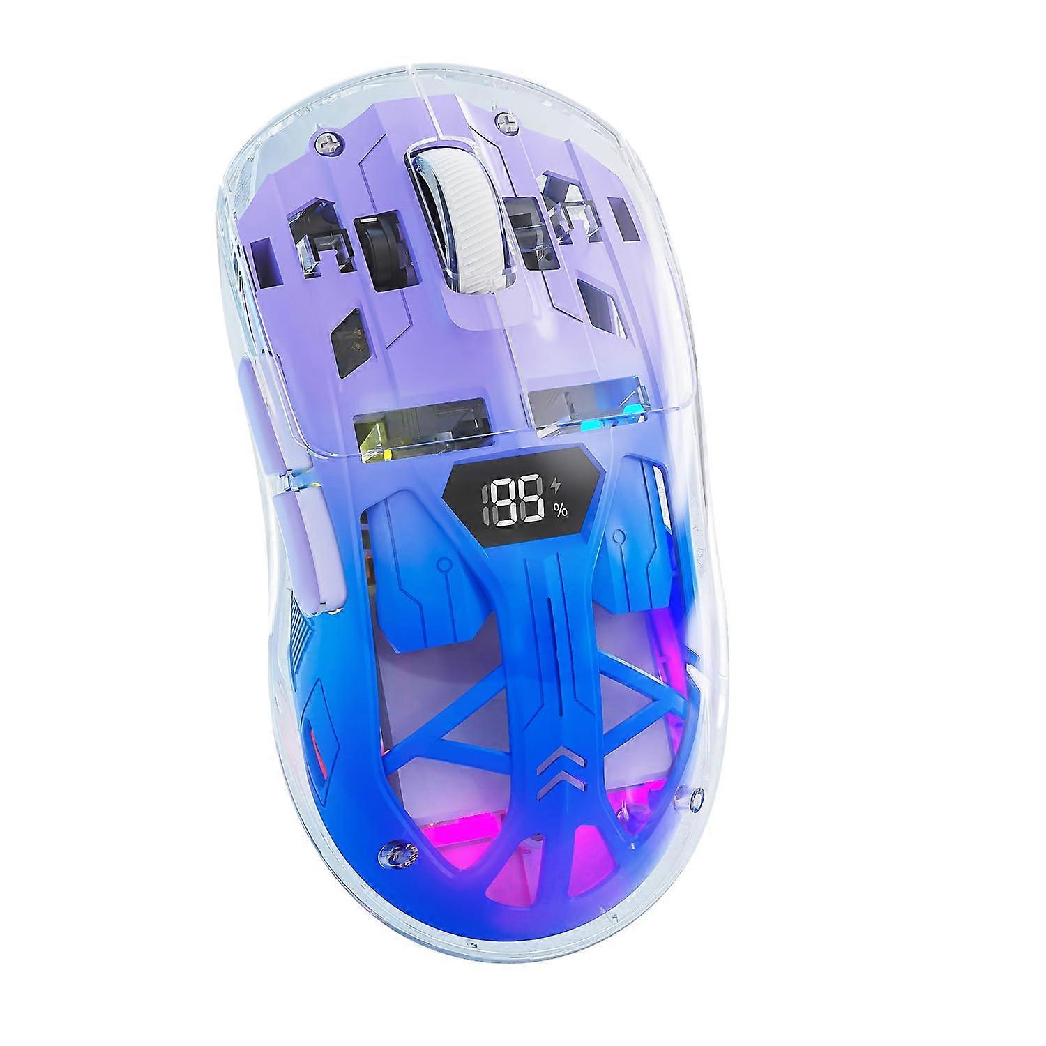 A2 Transparent Wireless Gaming Mouse with Battery Level Display, Bluetooth/2.4G, 3D RGB, 5 Million Clicks, PixArt 3212