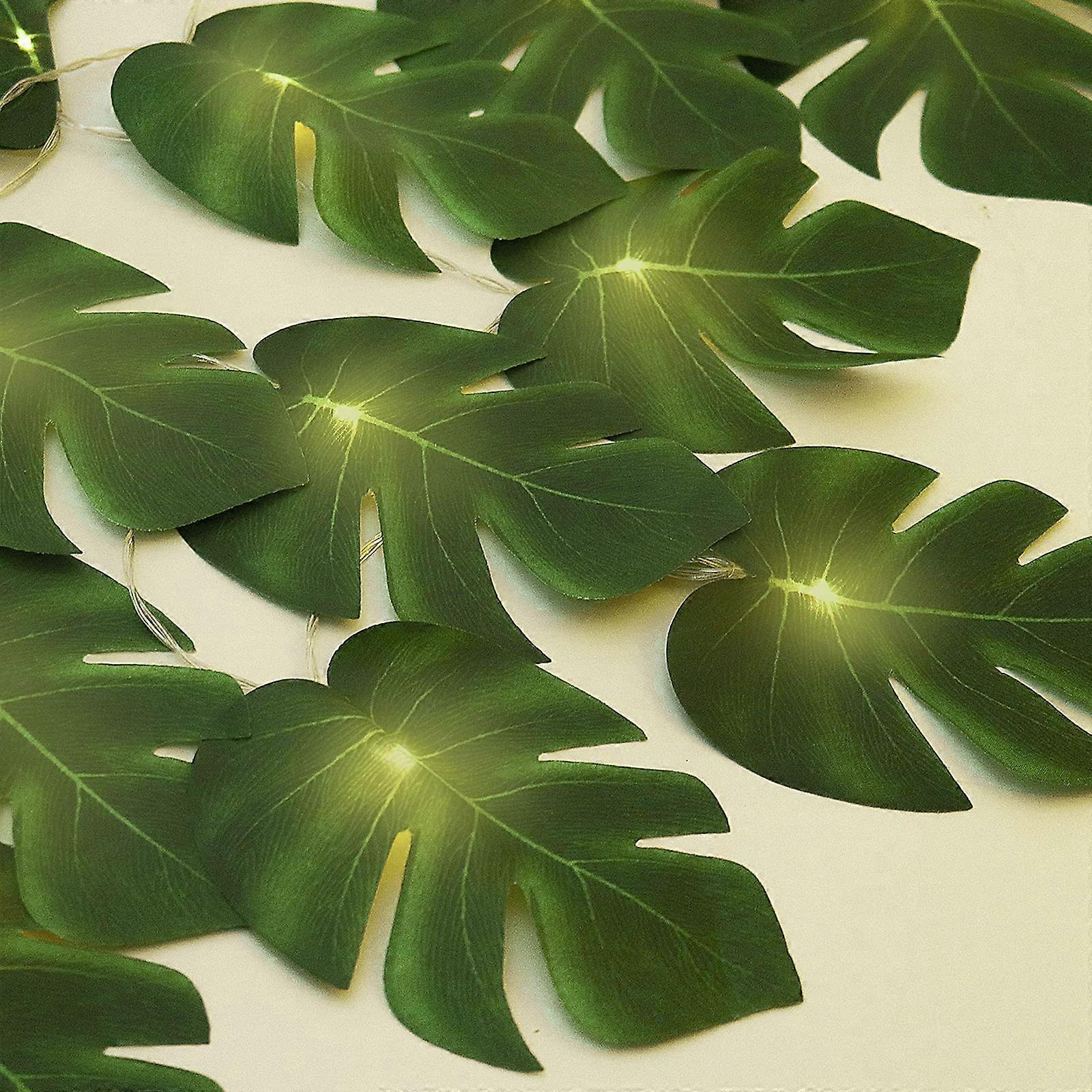 20LED Monstera leaf string lights, tropical artificial rattan palm wall hanging, outdoor party