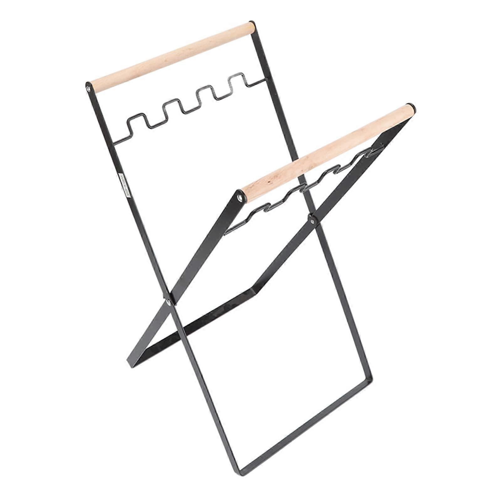 Trash Bag Holder Stand, Garbage Bag Stand, Rubber Wood Handle Iron Stand, Flat Appearance
