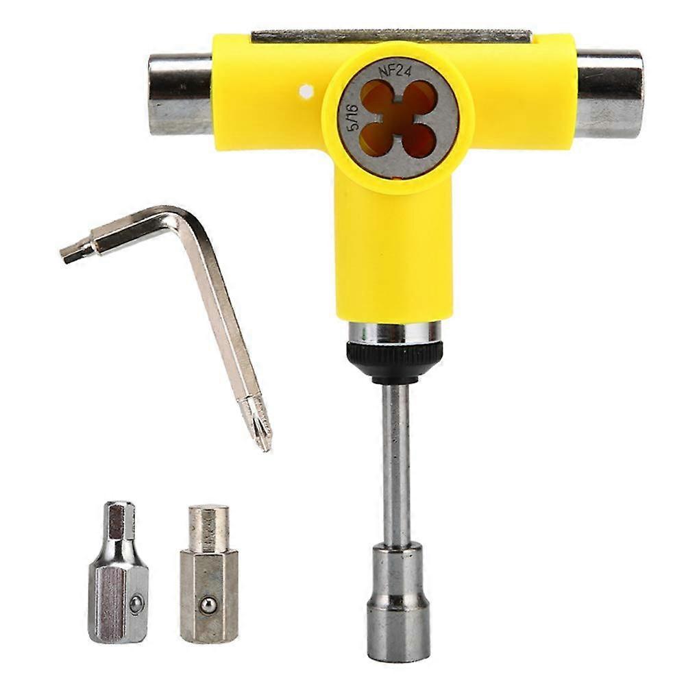 Skate Tools Set with Ratchet System, Multifunctional T Wrench, Mini Key, Universal Repair Tool, Yellow Color