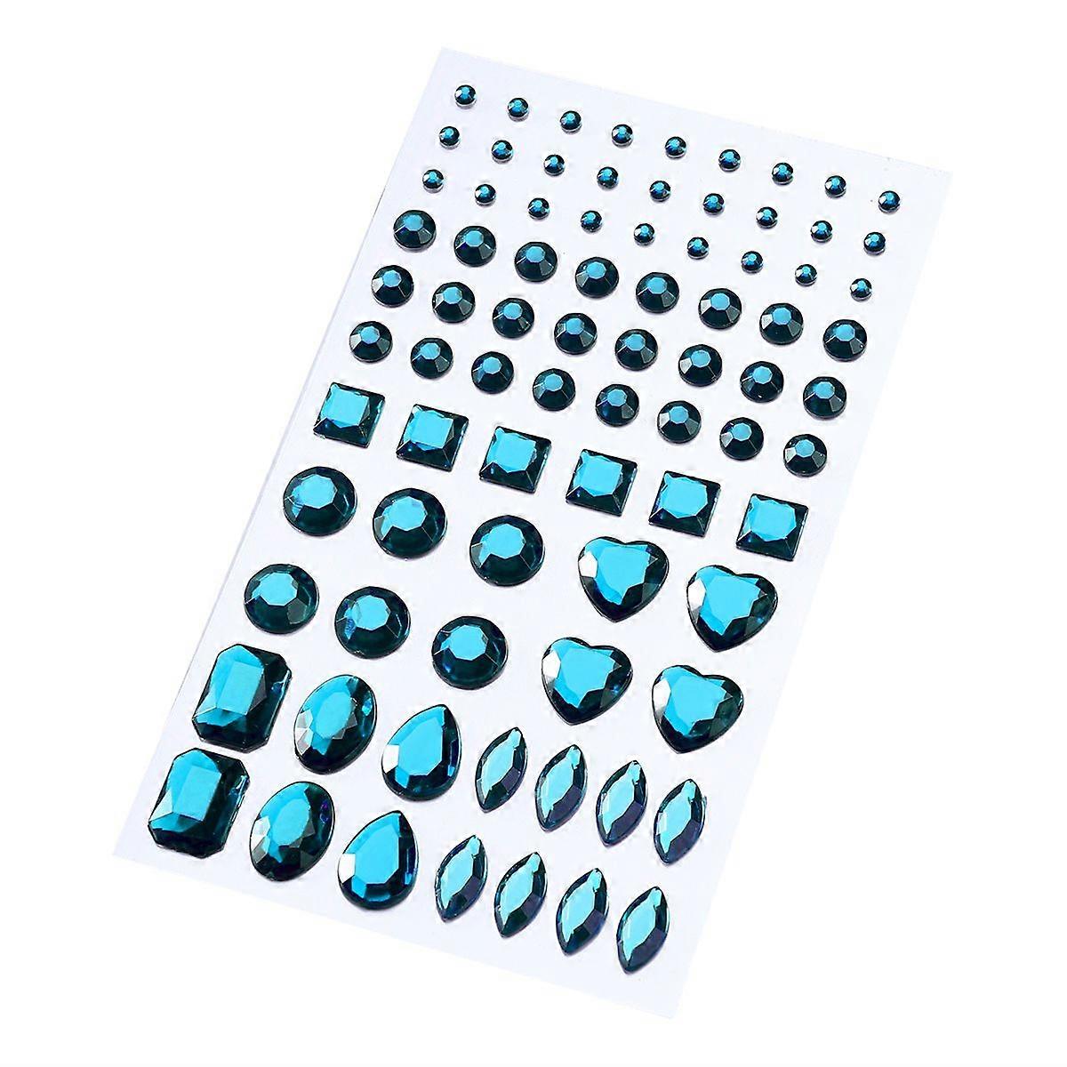 Self-adhesive Acrylic Crystal Rhinestone Jewels Gems Sticker Sheets Assorted Various Shapes (Sky Blue)