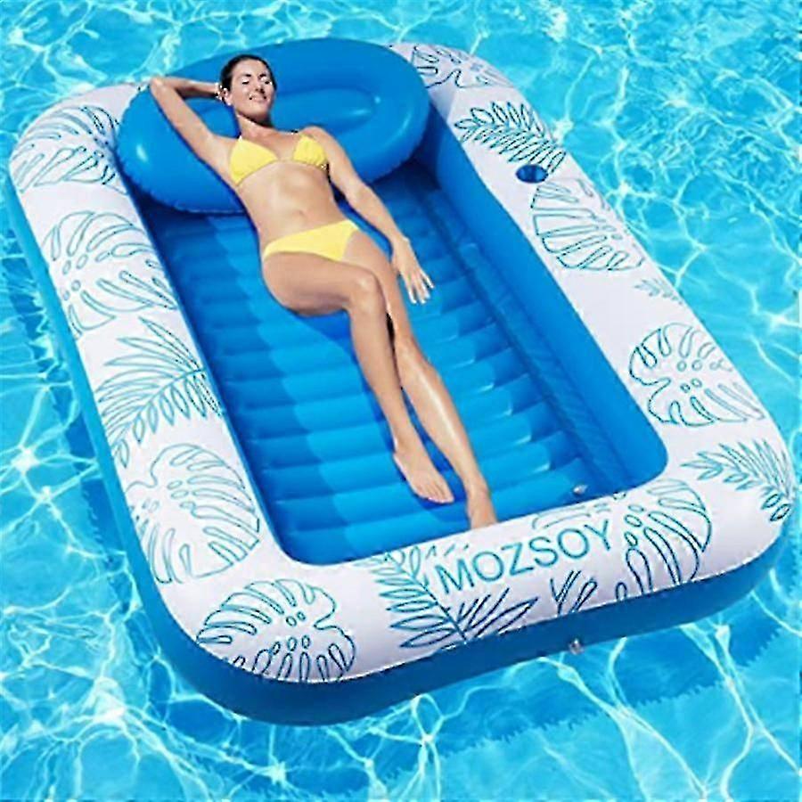 Inflatable Tanning Pool Float Lounge for Adults, Large Pool Floaties Rafts for Adults with Headrest Drink Holder Sun Tanning Floats Summer Beach Party